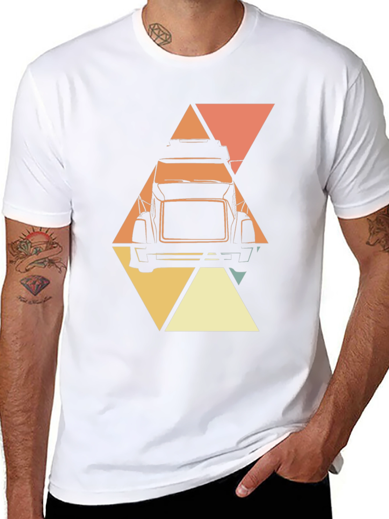 Retro Trucker T-Shirt - Geometric Design