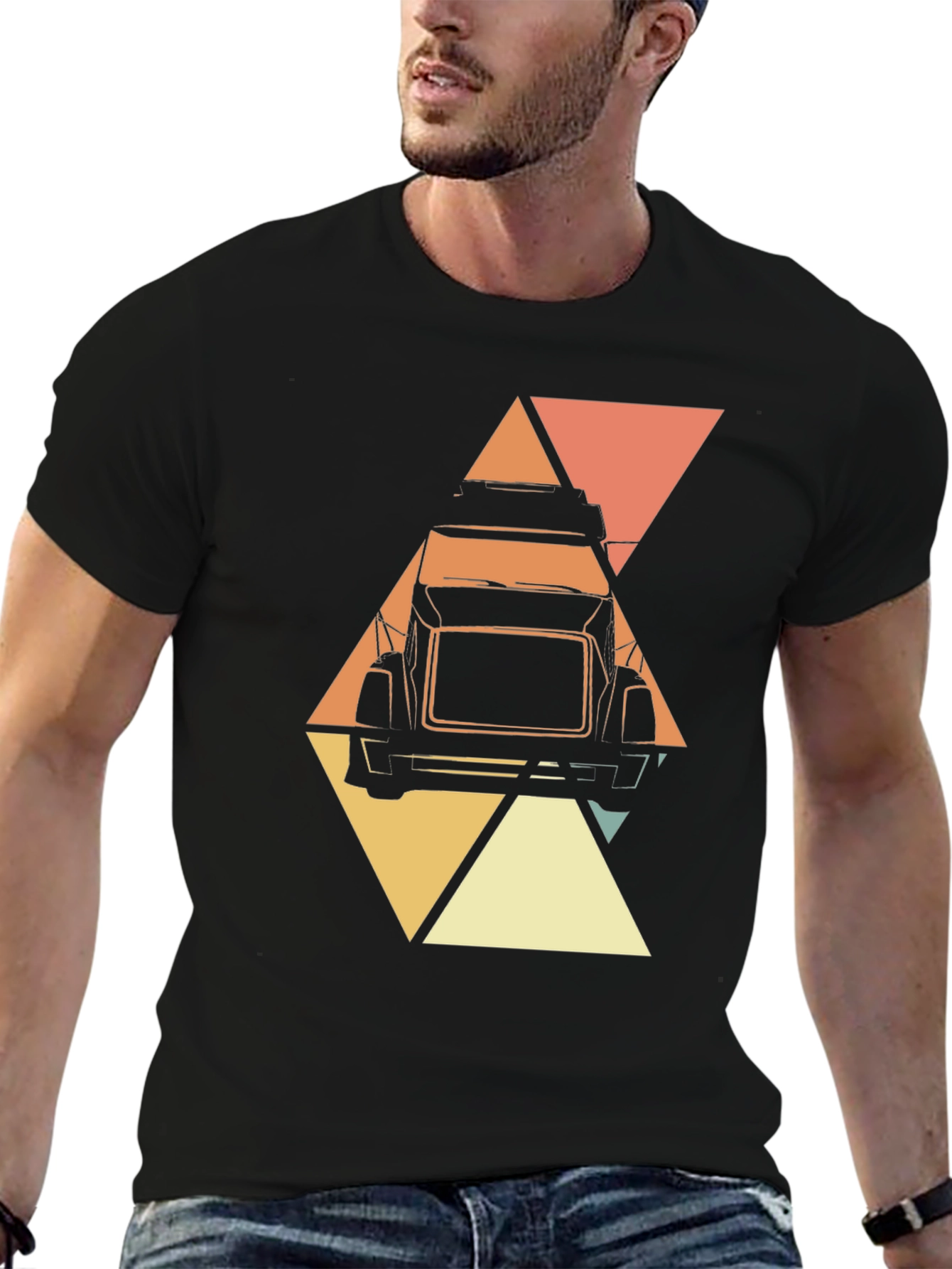 Retro Trucker T-Shirt - Geometric Design