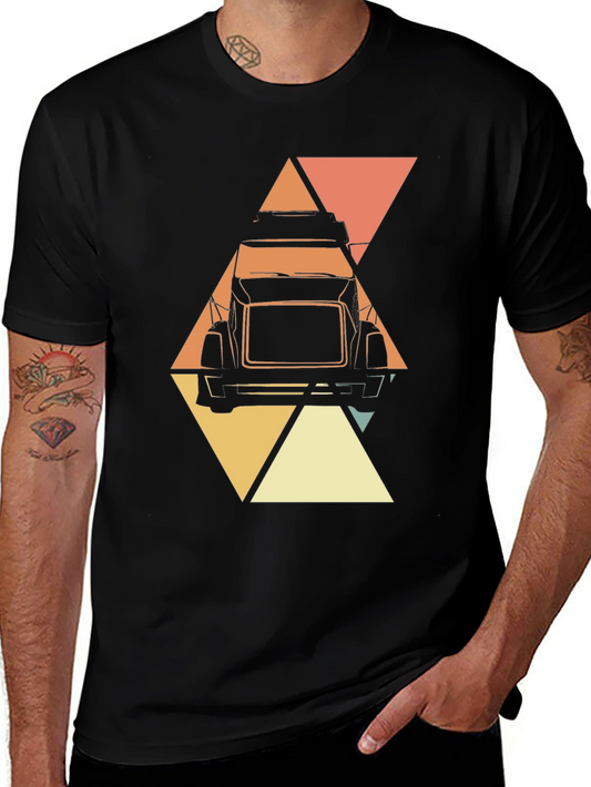 Retro Trucker T-Shirt - Geometric Design