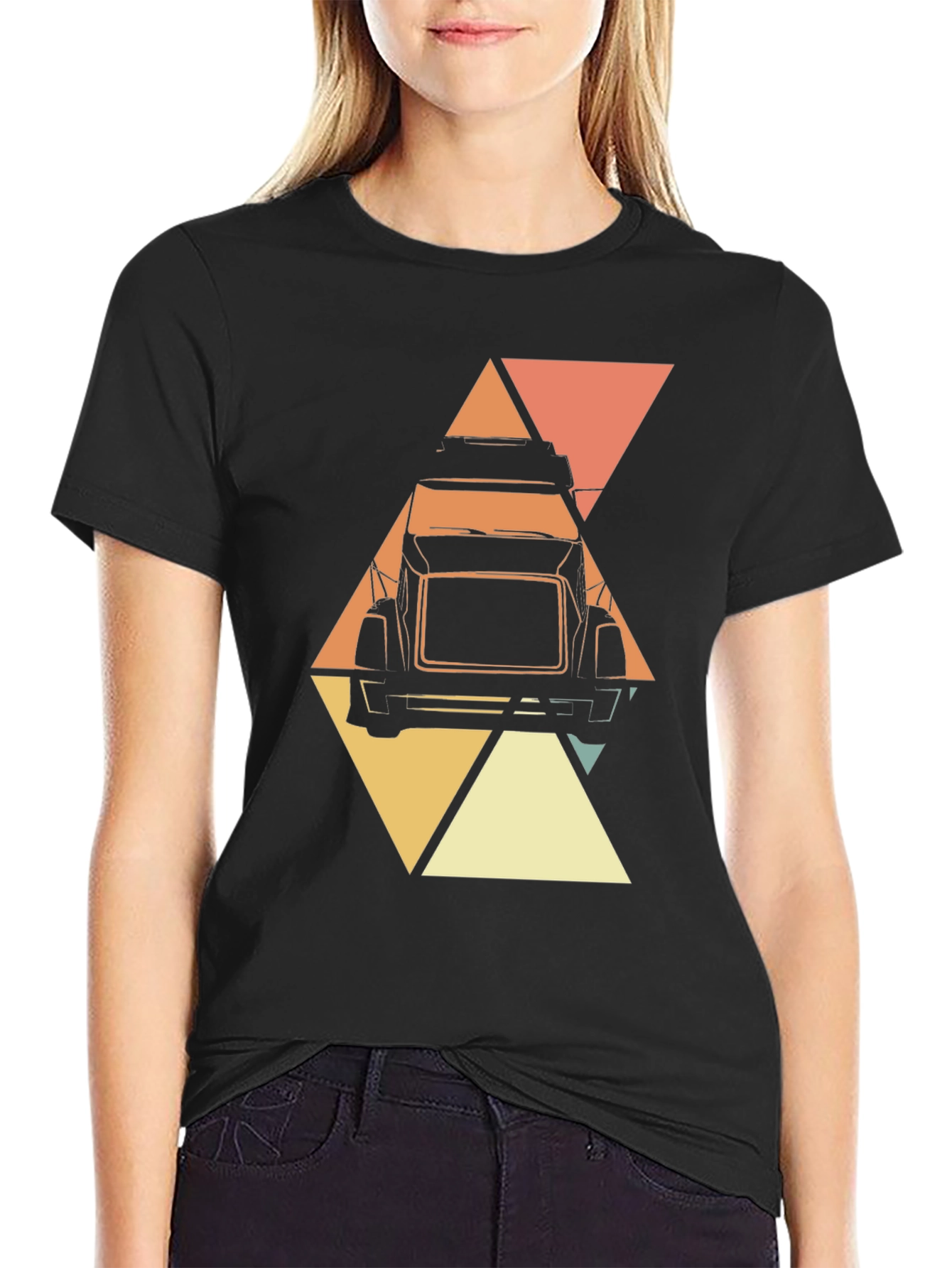 Retro Trucker T-Shirt - Geometric Design
