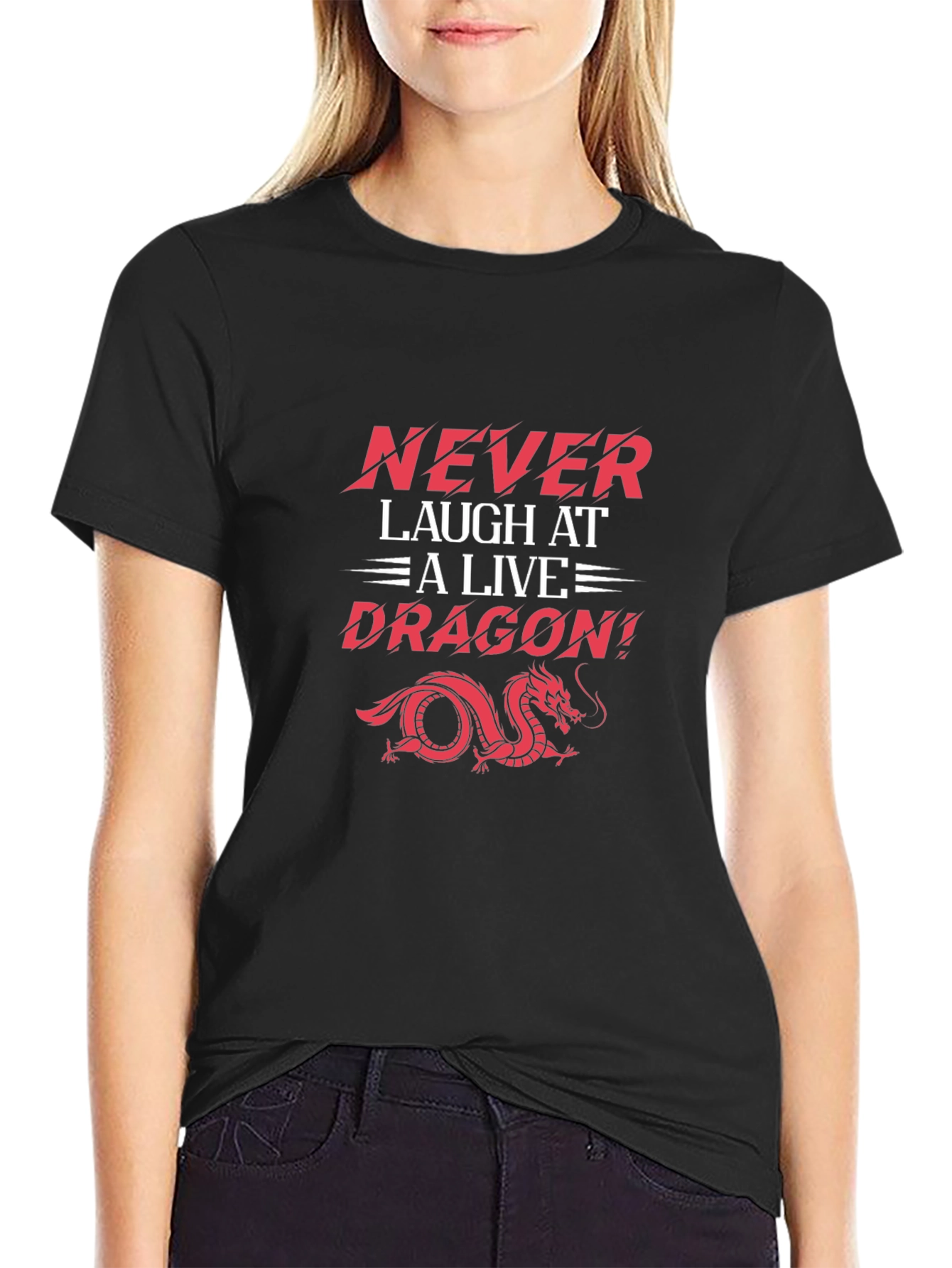 Never Laugh Dragon Graphic Tee