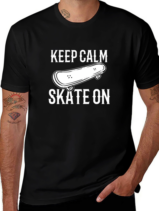 Keep Calm Skate On T-Shirt - Black Cotton Blend