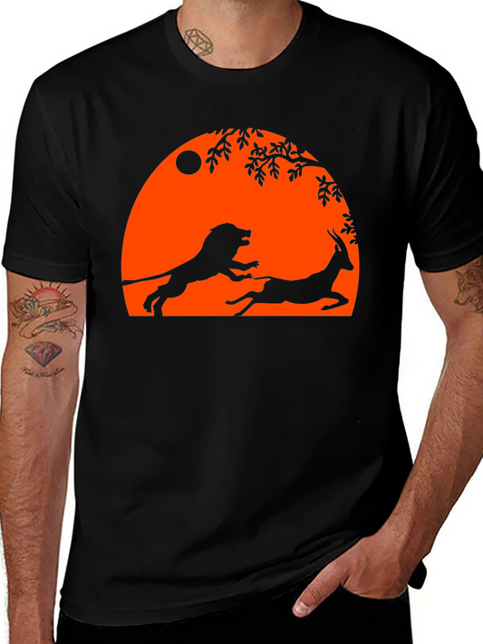Lion and Antelope Graphic Tee - Black