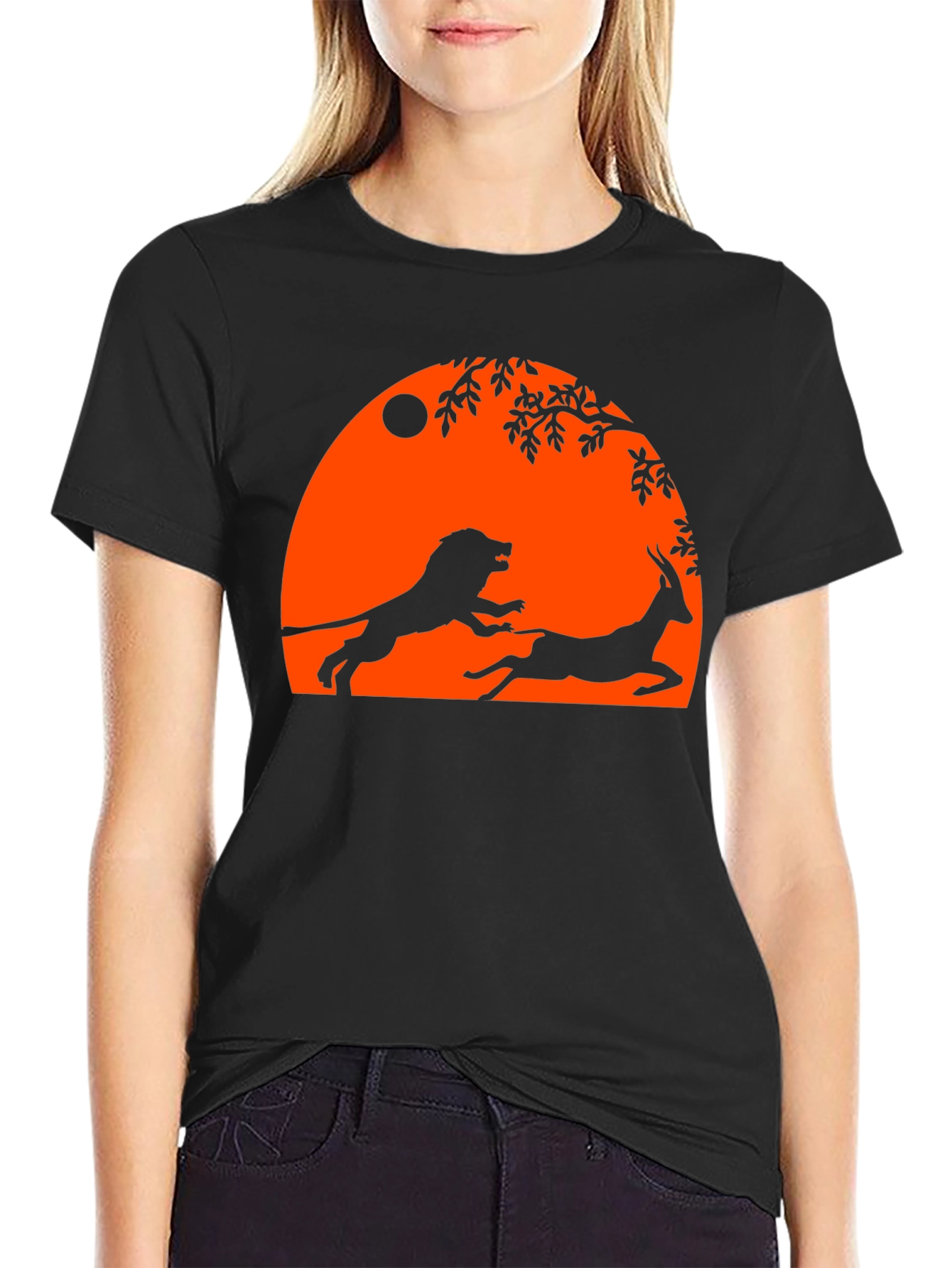 Lion and Antelope Graphic Tee - Black