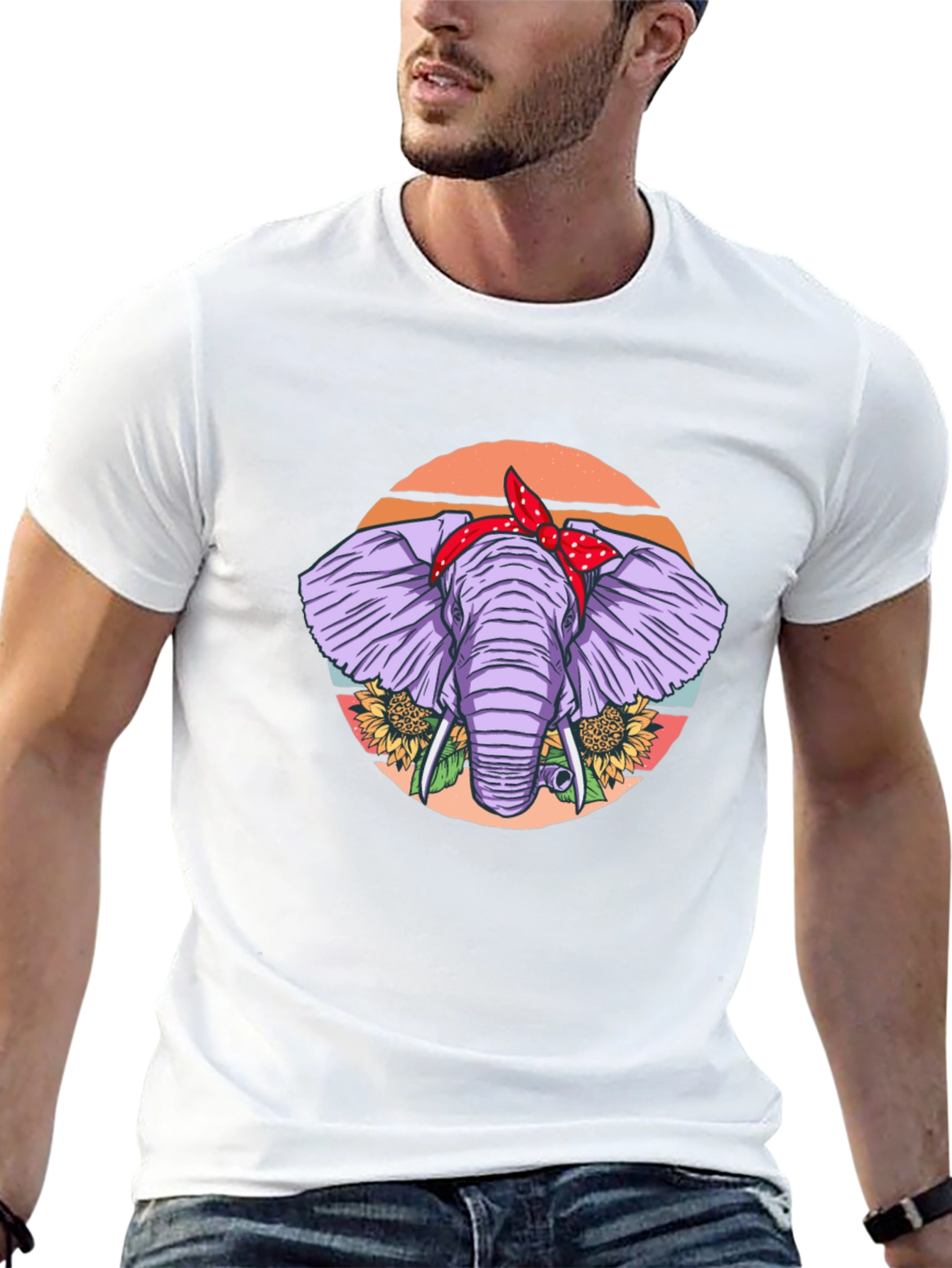 Elephant Bandana T-Shirt - Cute Animal Graphic Tee