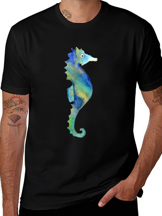 Seahorse Graphic Tee - Black Cotton T-Shirt