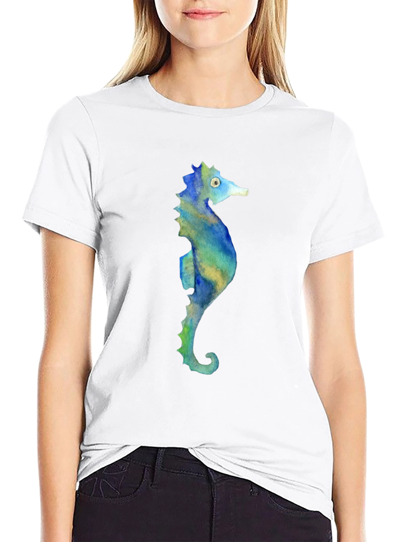 Seahorse Graphic Tee - Black Cotton T-Shirt