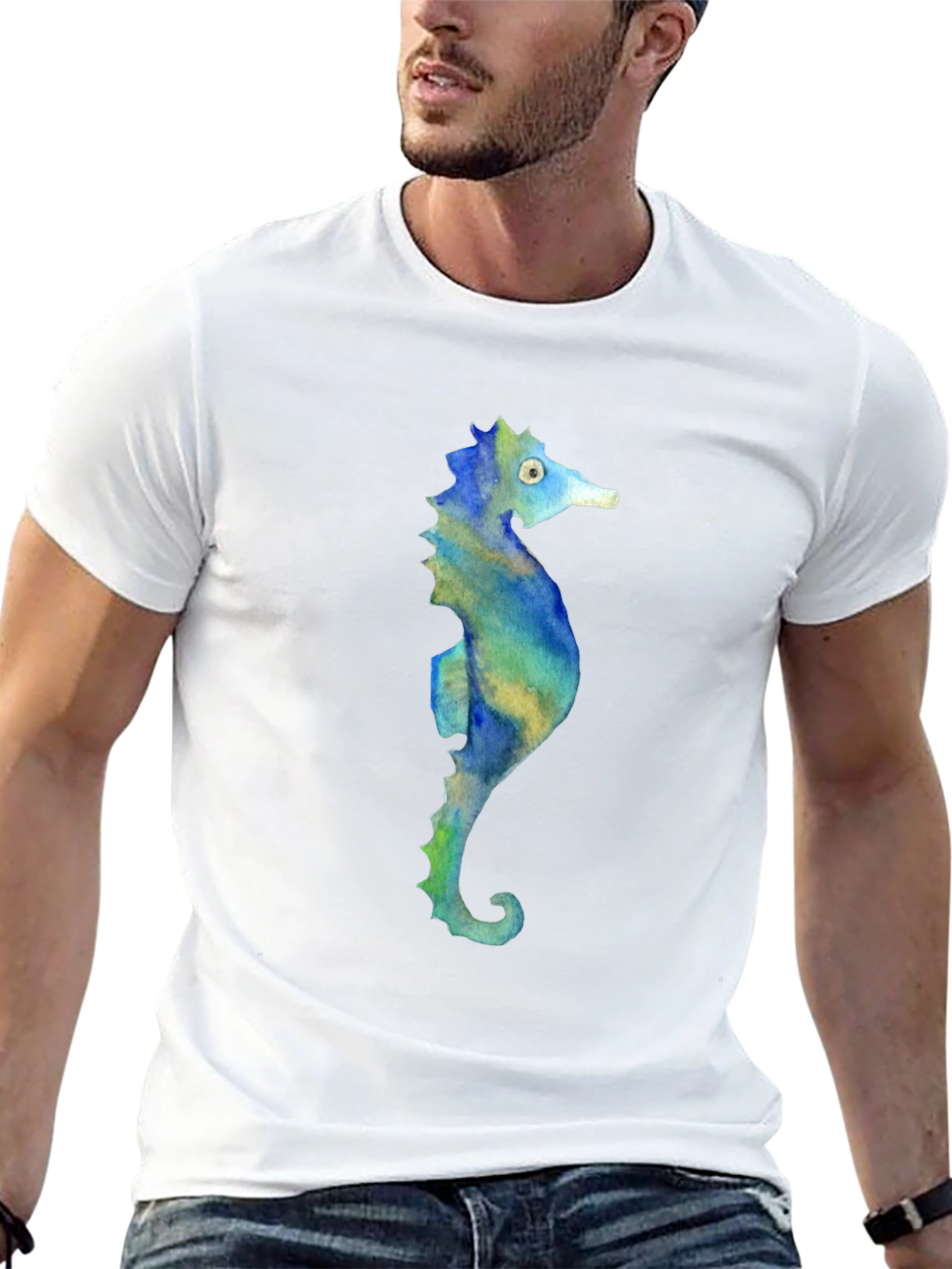 Seahorse Graphic Tee - Black Cotton T-Shirt