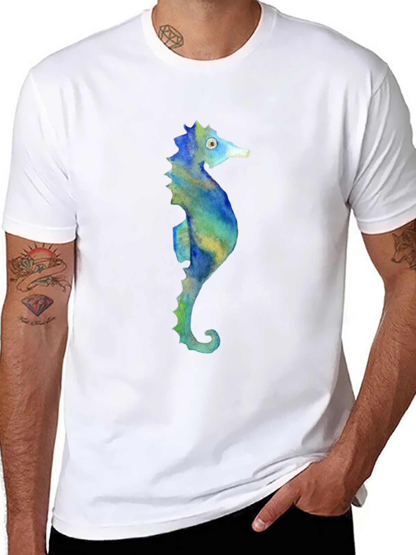 Seahorse Graphic Tee - Black Cotton T-Shirt