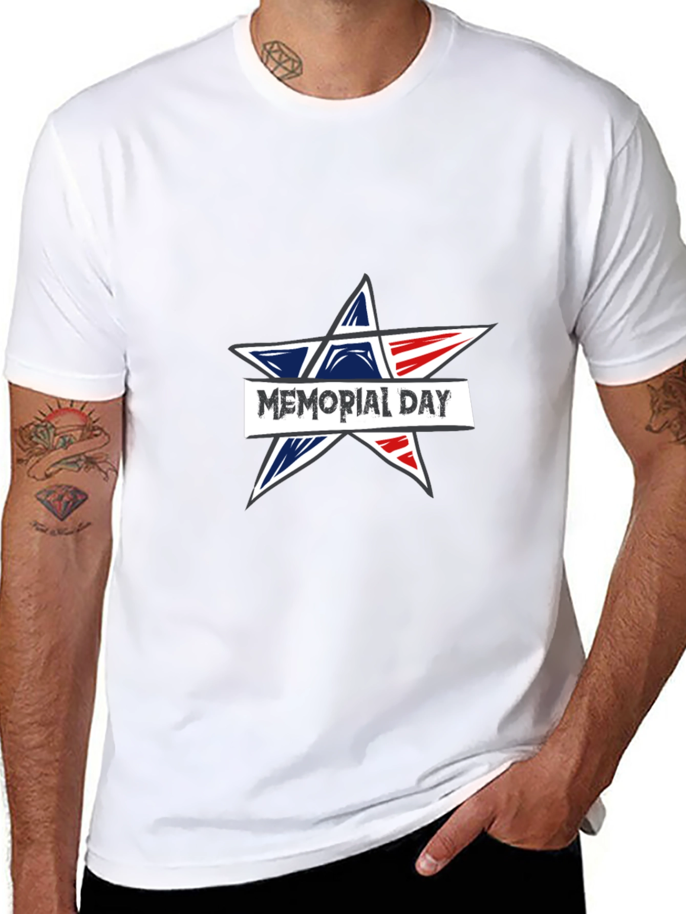 Memorial Day Star Graphic Black T-Shirt