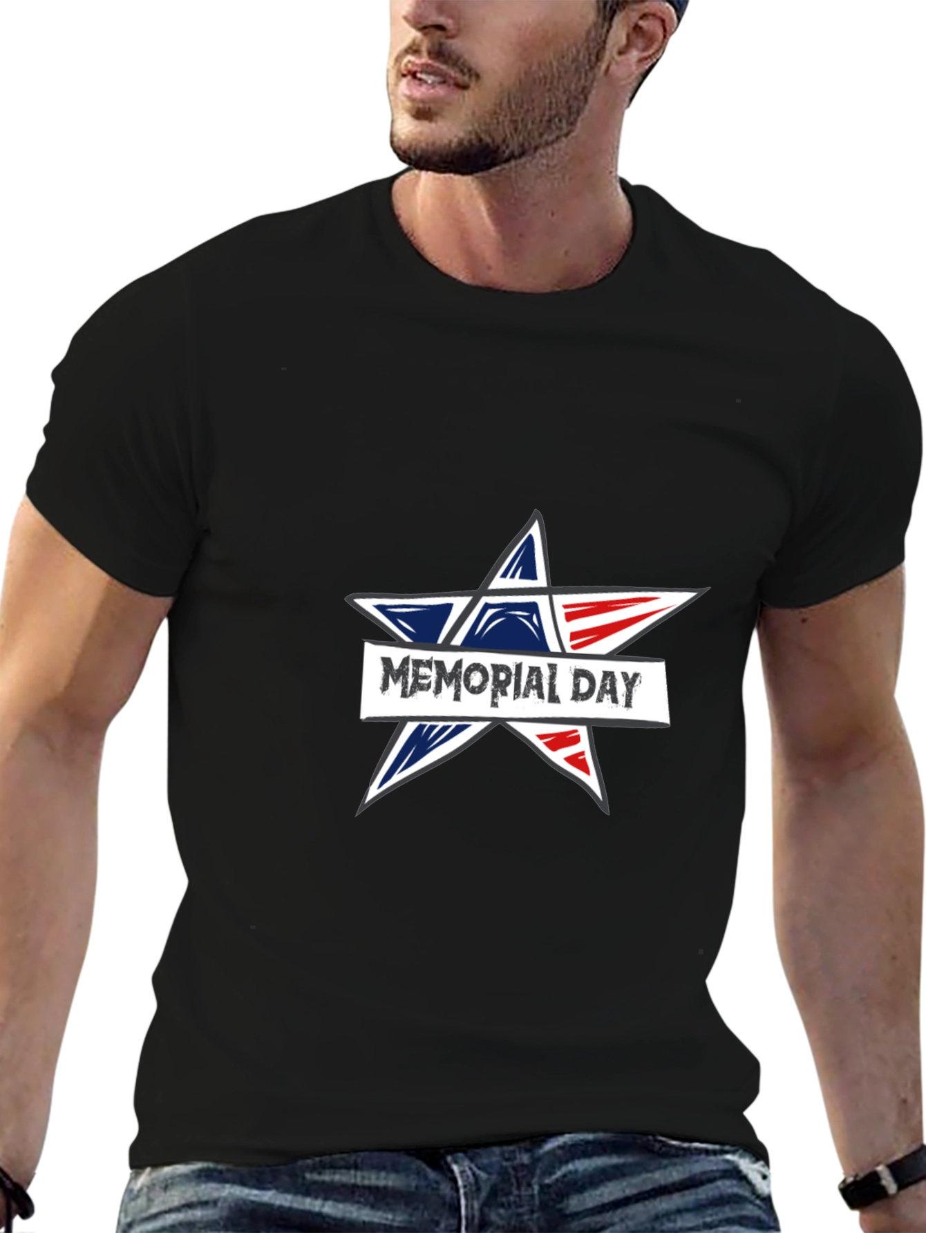 Memorial Day Star Graphic Black T-Shirt