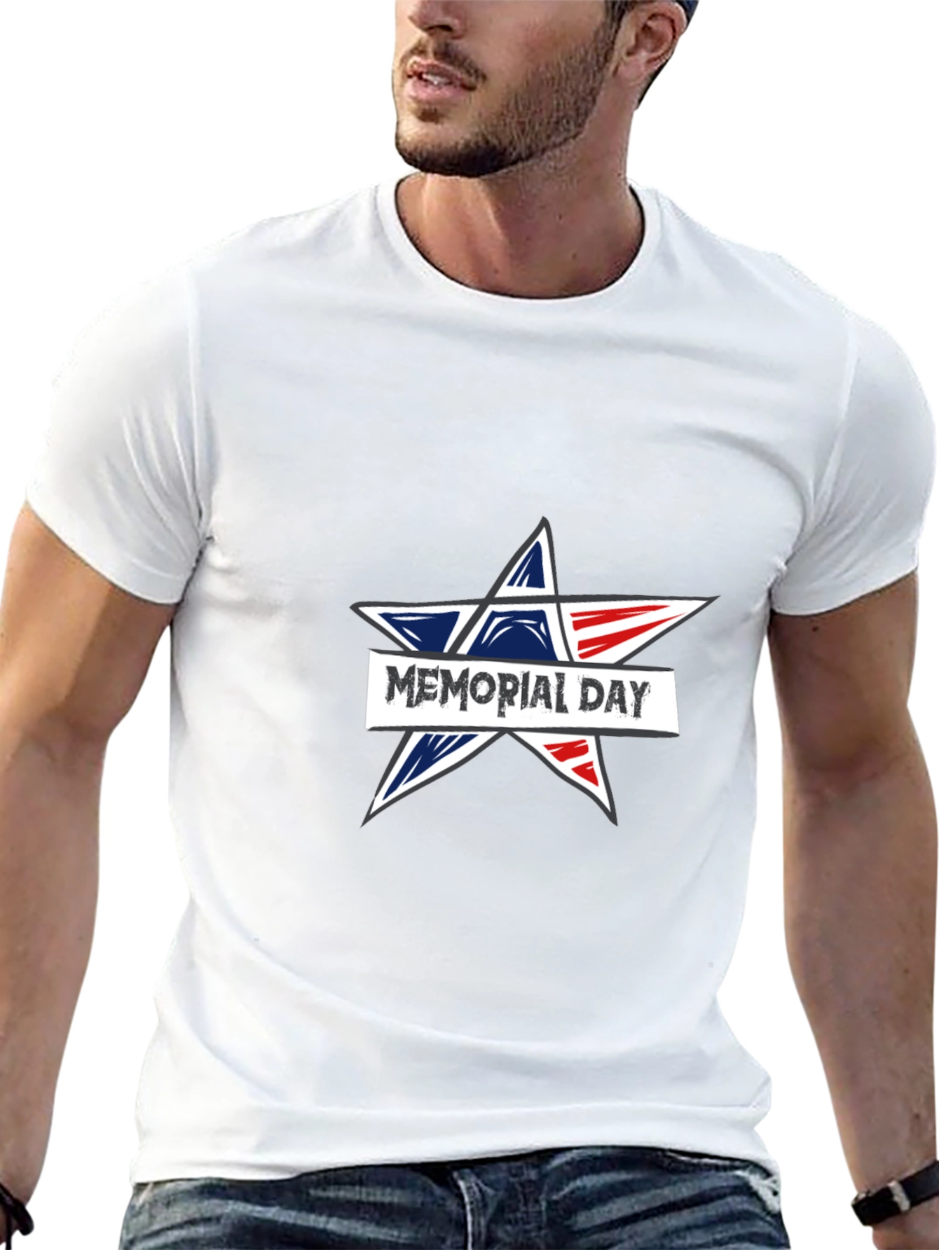 Memorial Day Star Graphic Black T-Shirt
