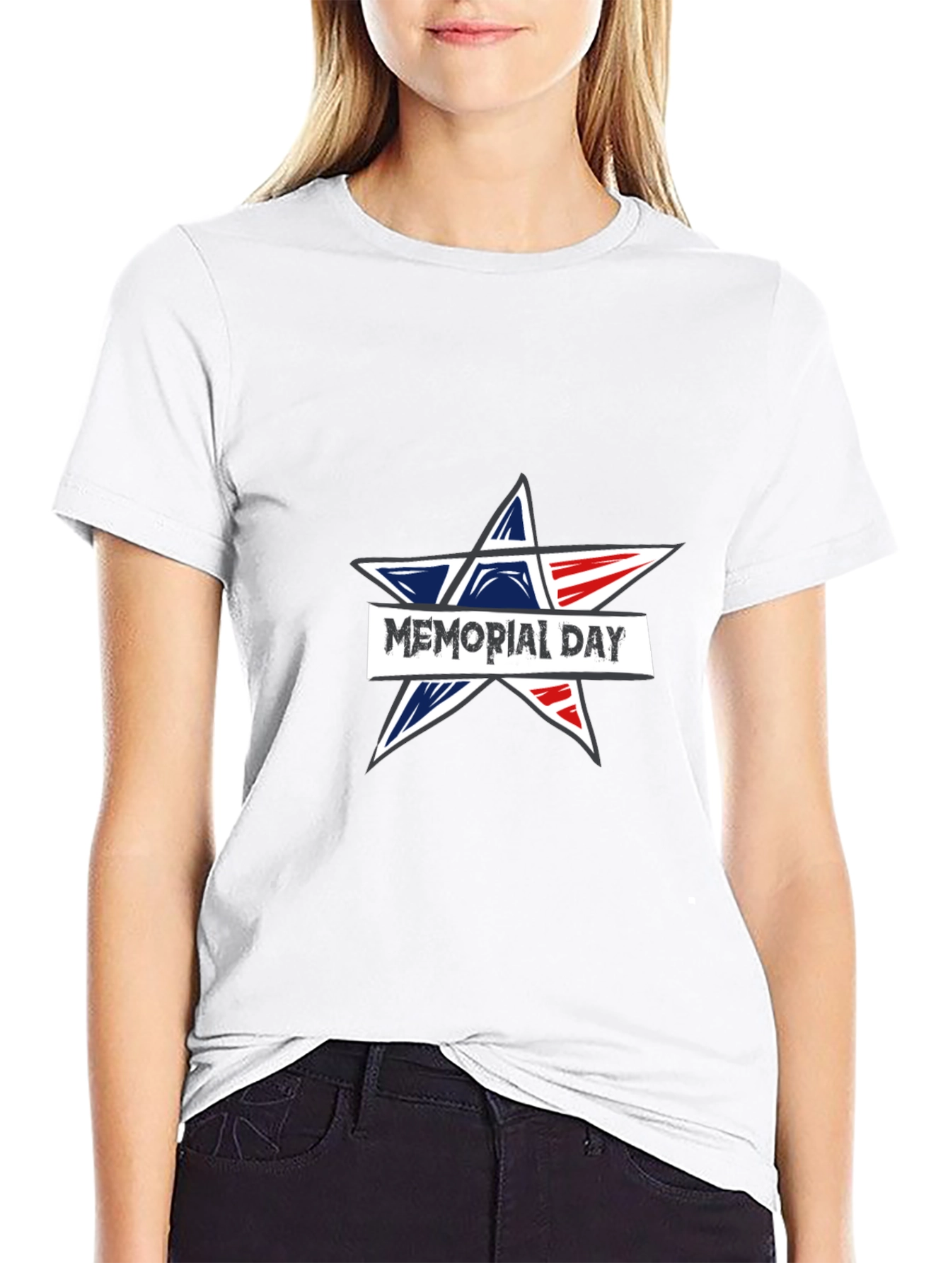 Memorial Day Star Graphic Black T-Shirt