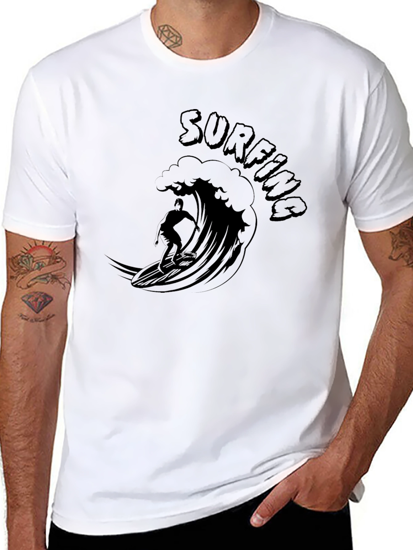 Surfing Wave Graphic Tee - Black