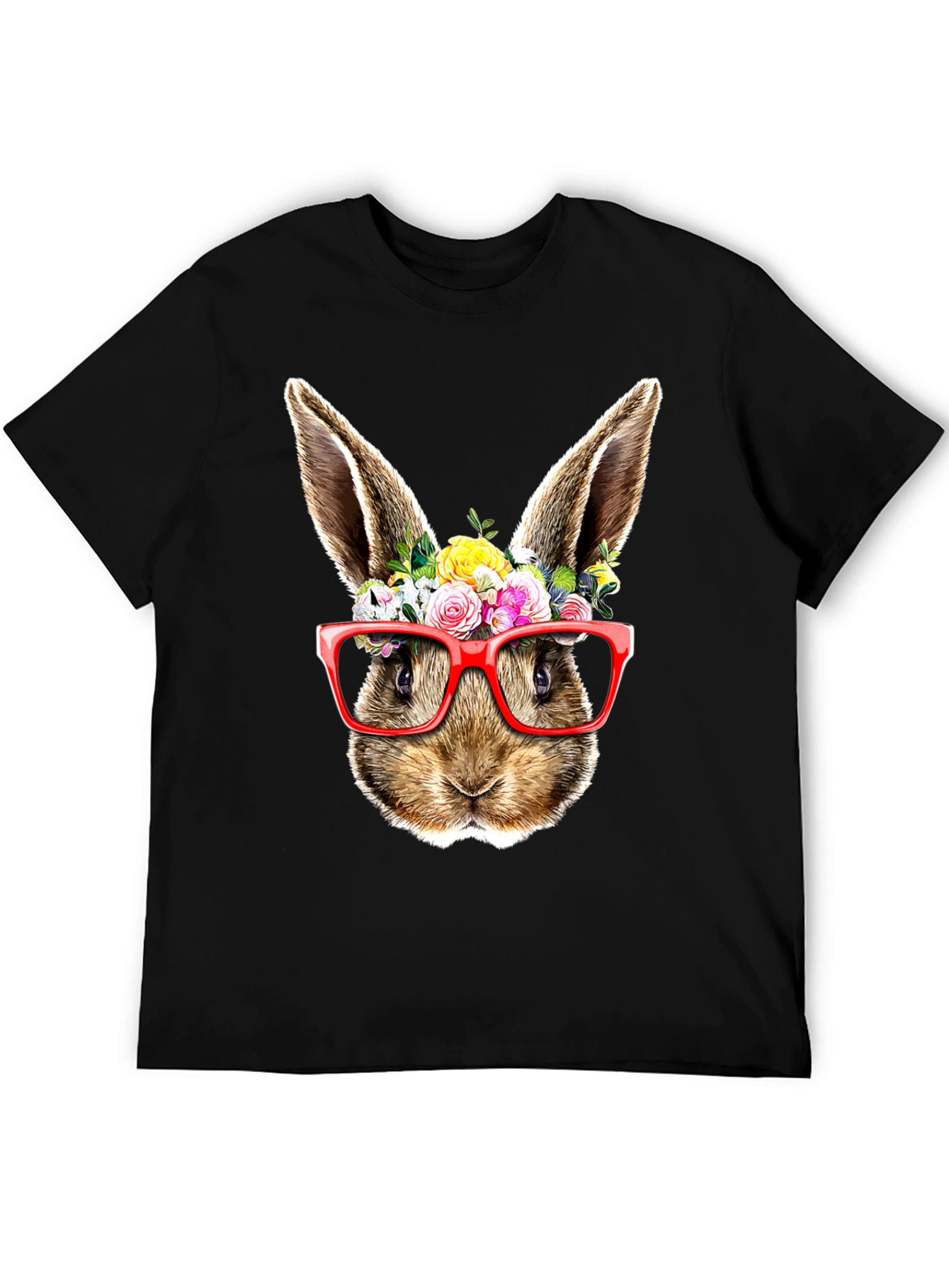 Bunny Floral Glasses Black T-Shirt