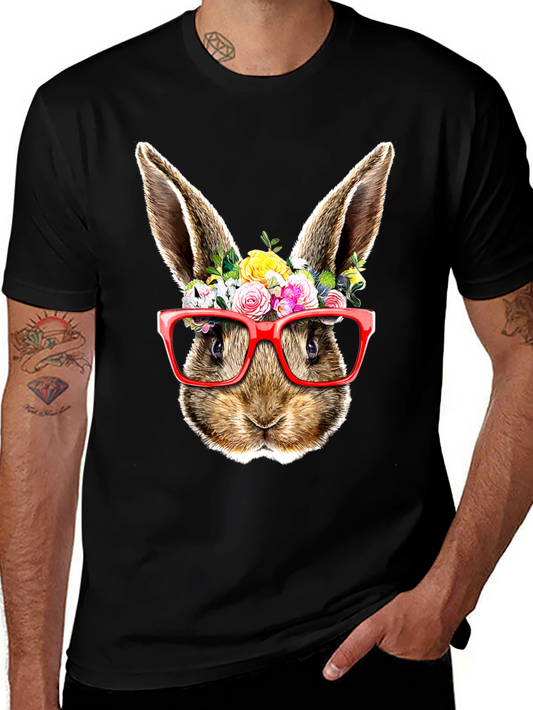 Bunny Floral Glasses Black T-Shirt