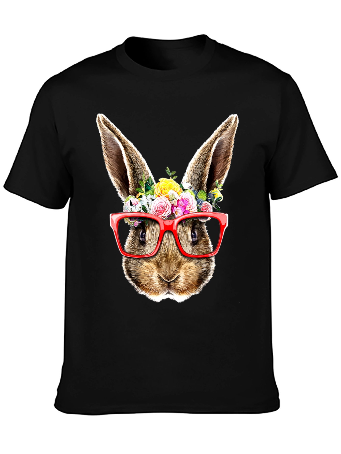 Bunny Floral Glasses Black T-Shirt