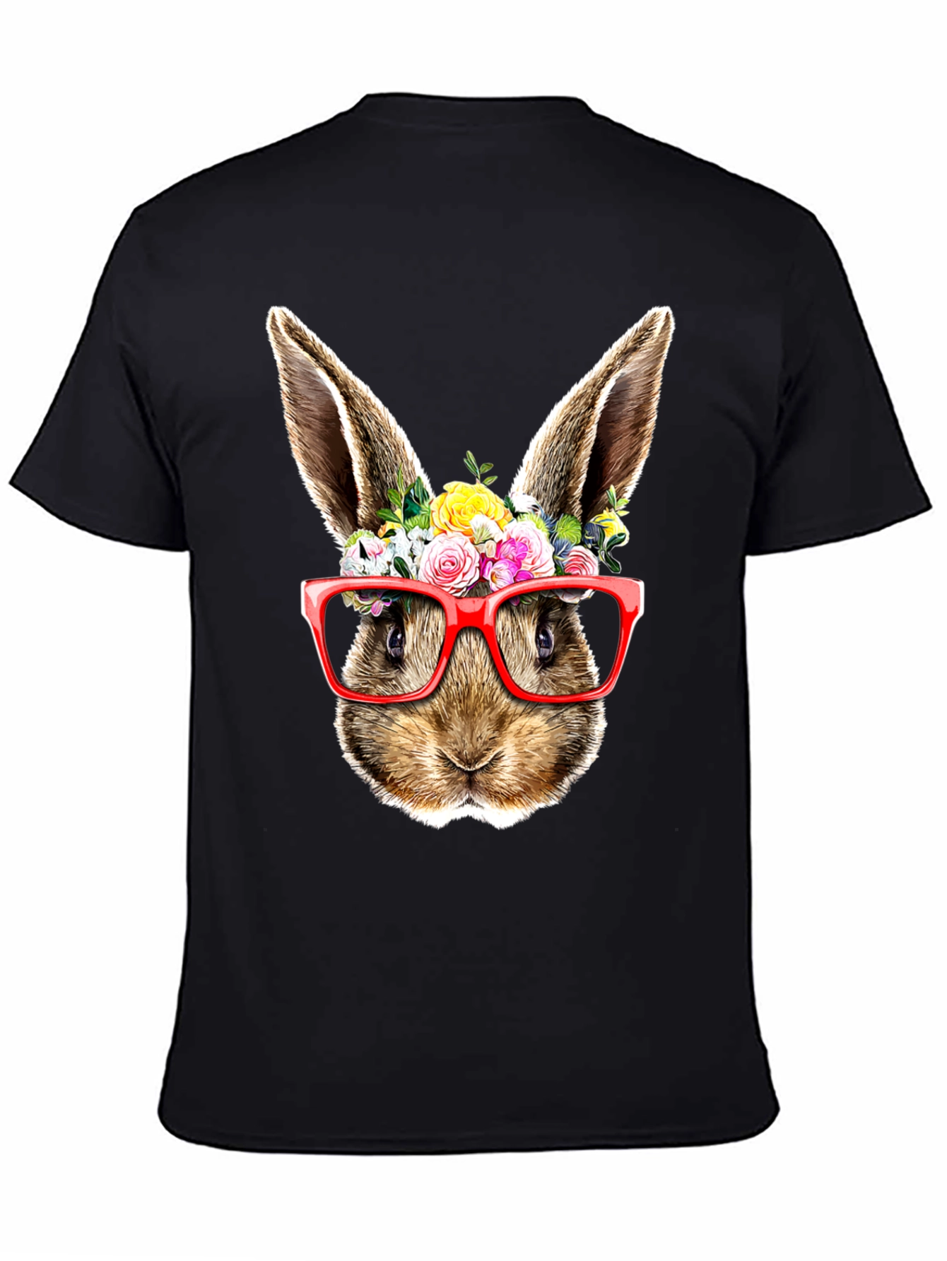 Bunny Floral Glasses Black T-Shirt