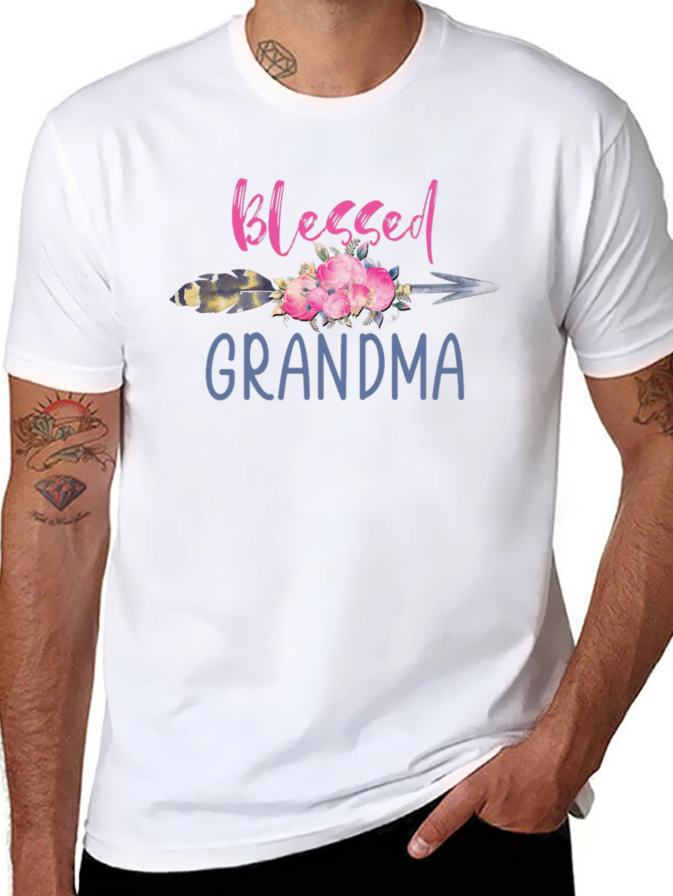 Blessed Grandma Floral Arrow Graphic T-Shirt