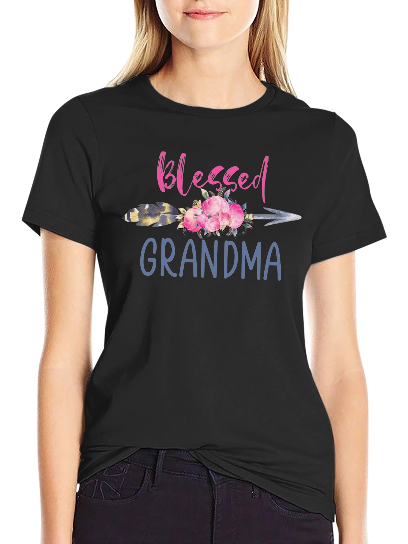 Blessed Grandma Floral Arrow Graphic T-Shirt