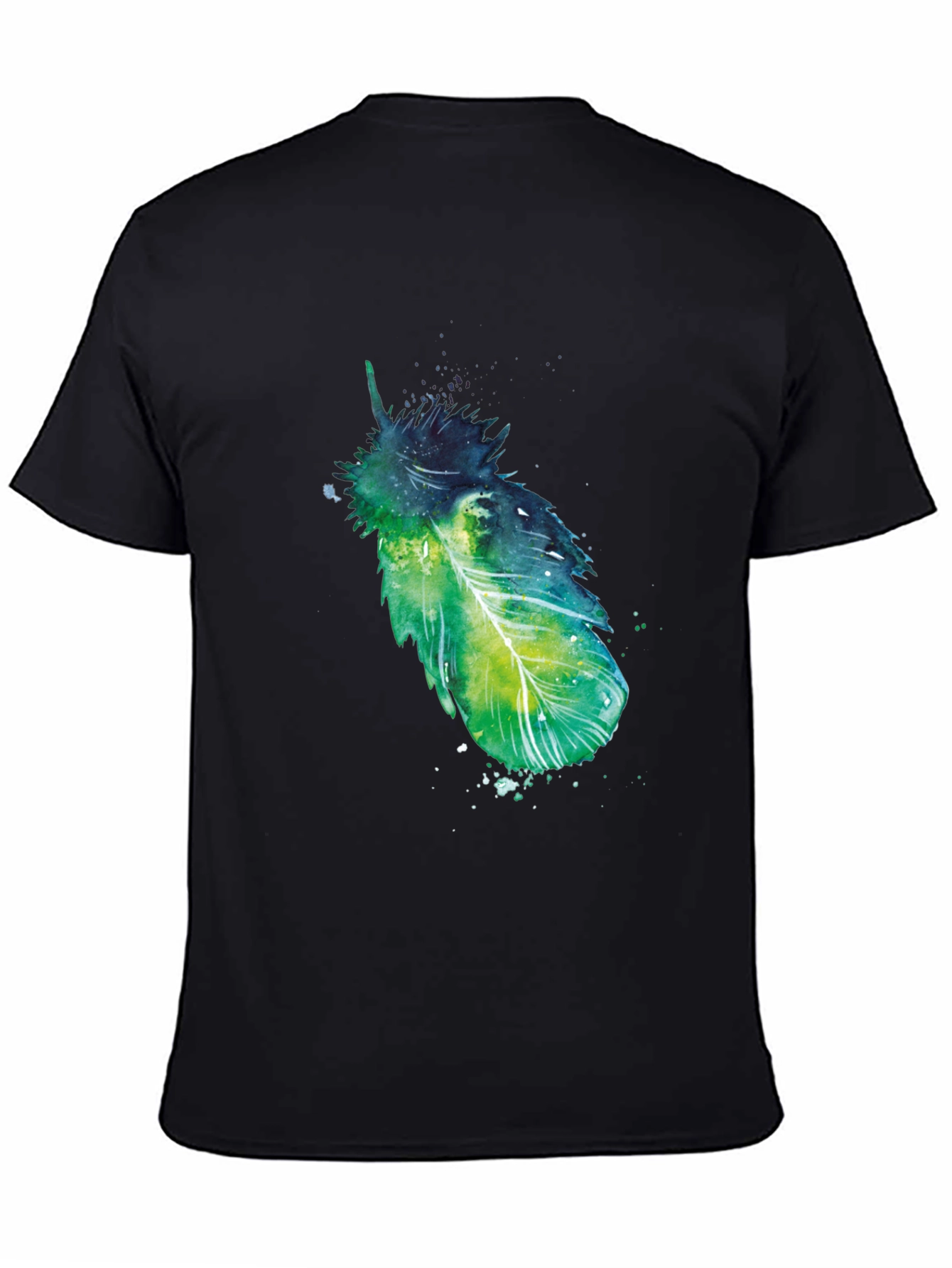 Artistic Feather Print Black T-Shirt