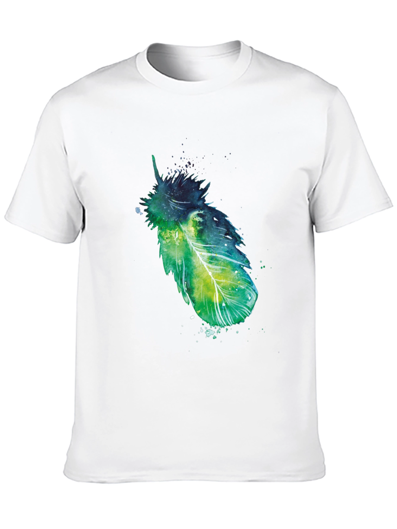 Artistic Feather Print Black T-Shirt
