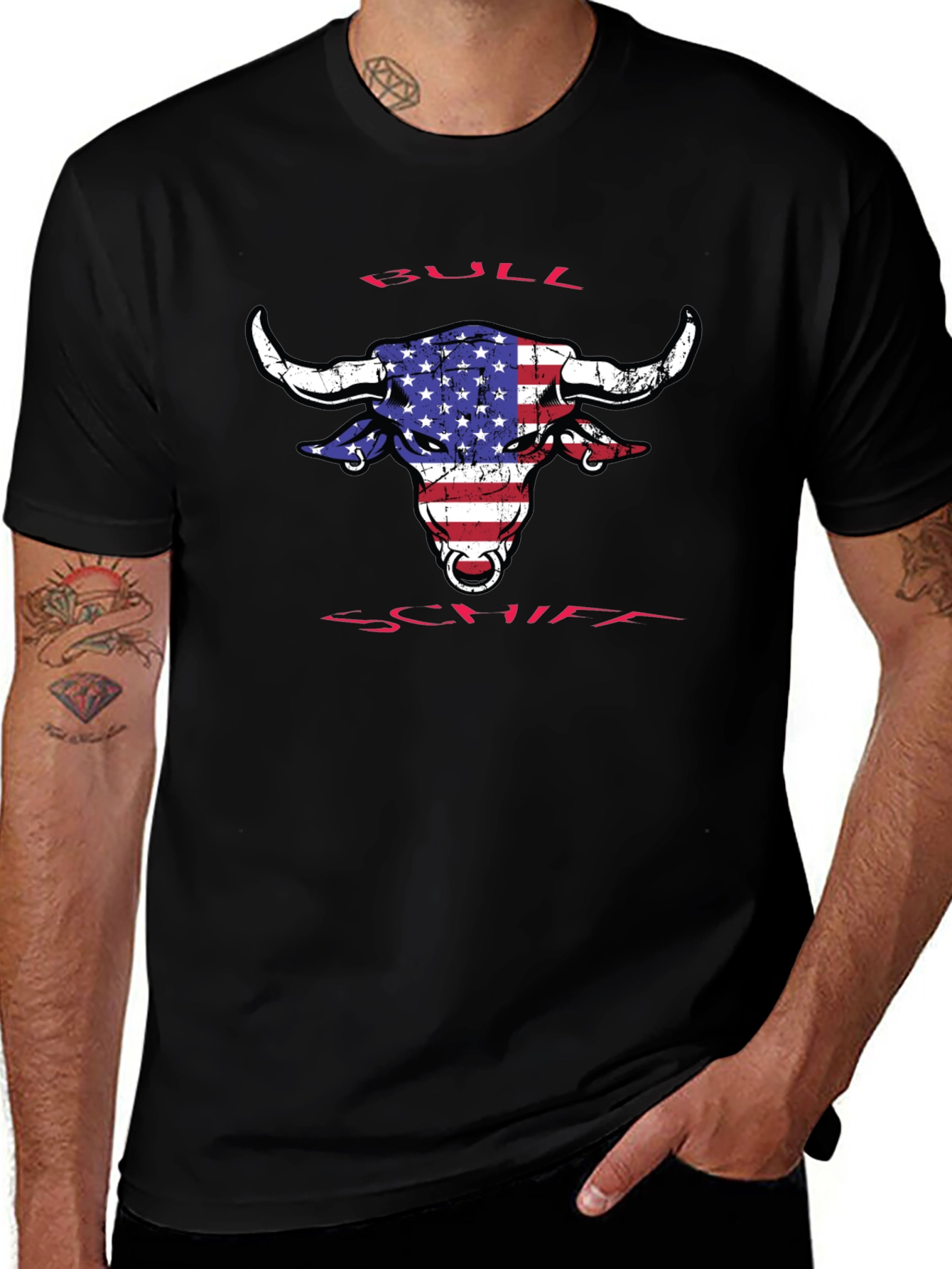 American Flag Bull T-Shirt - Patriotic Graphic Tee