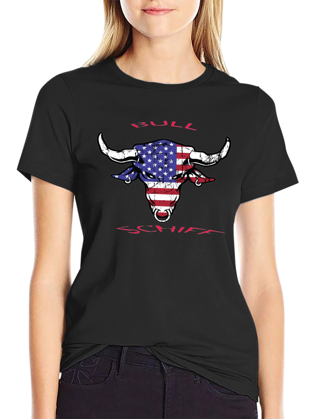 American Flag Bull T-Shirt - Patriotic Graphic Tee