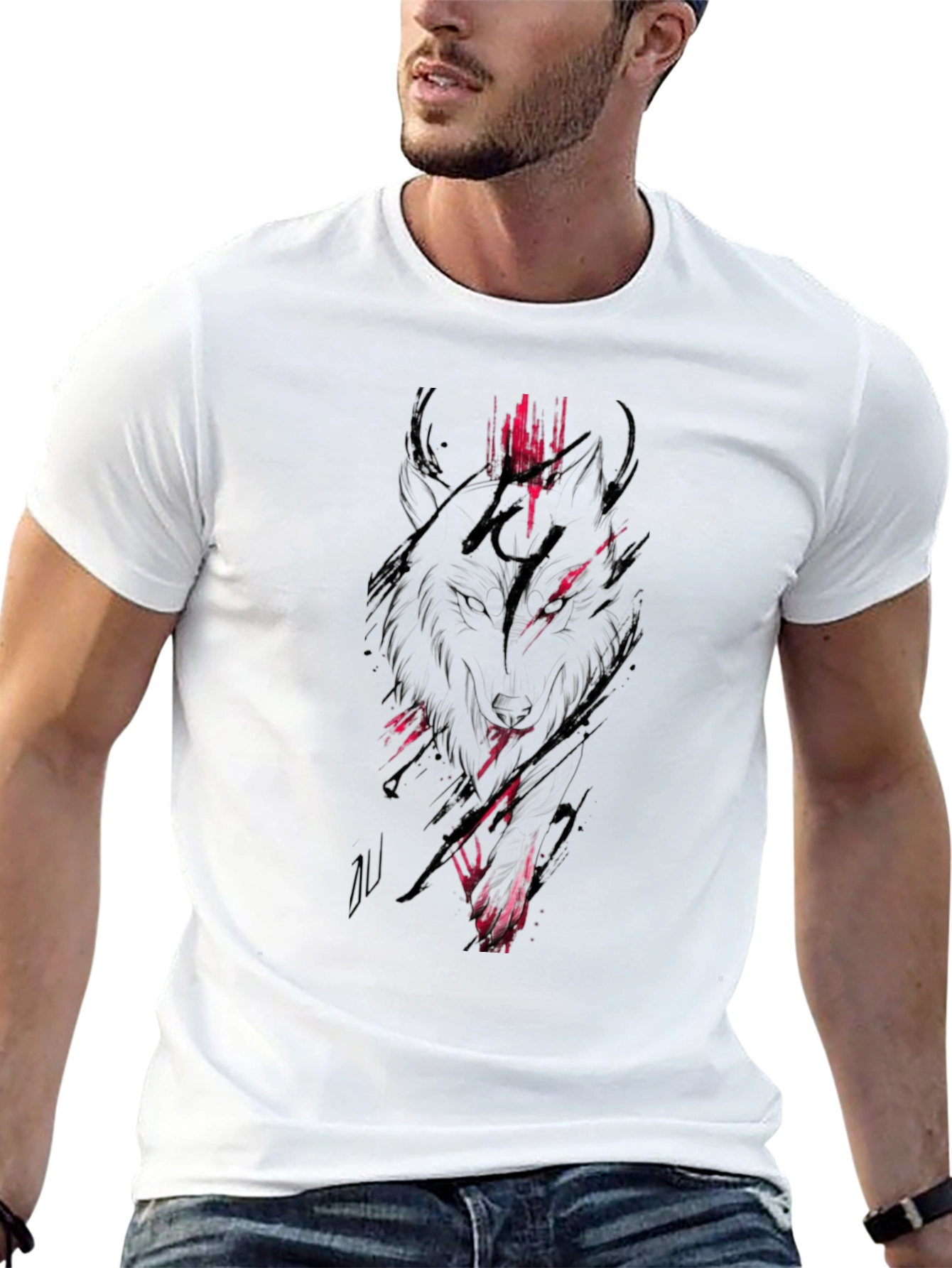 Black Wolf Graphic Tee - Mens Crew Neck Shirt