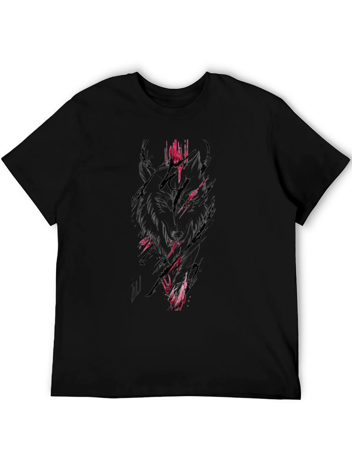 Black Wolf Graphic Tee - Mens Crew Neck Shirt