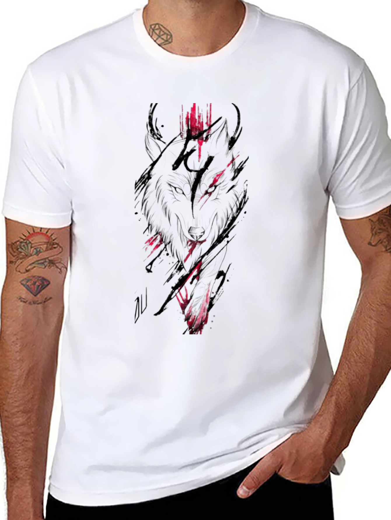 Black Wolf Graphic Tee - Mens Crew Neck Shirt