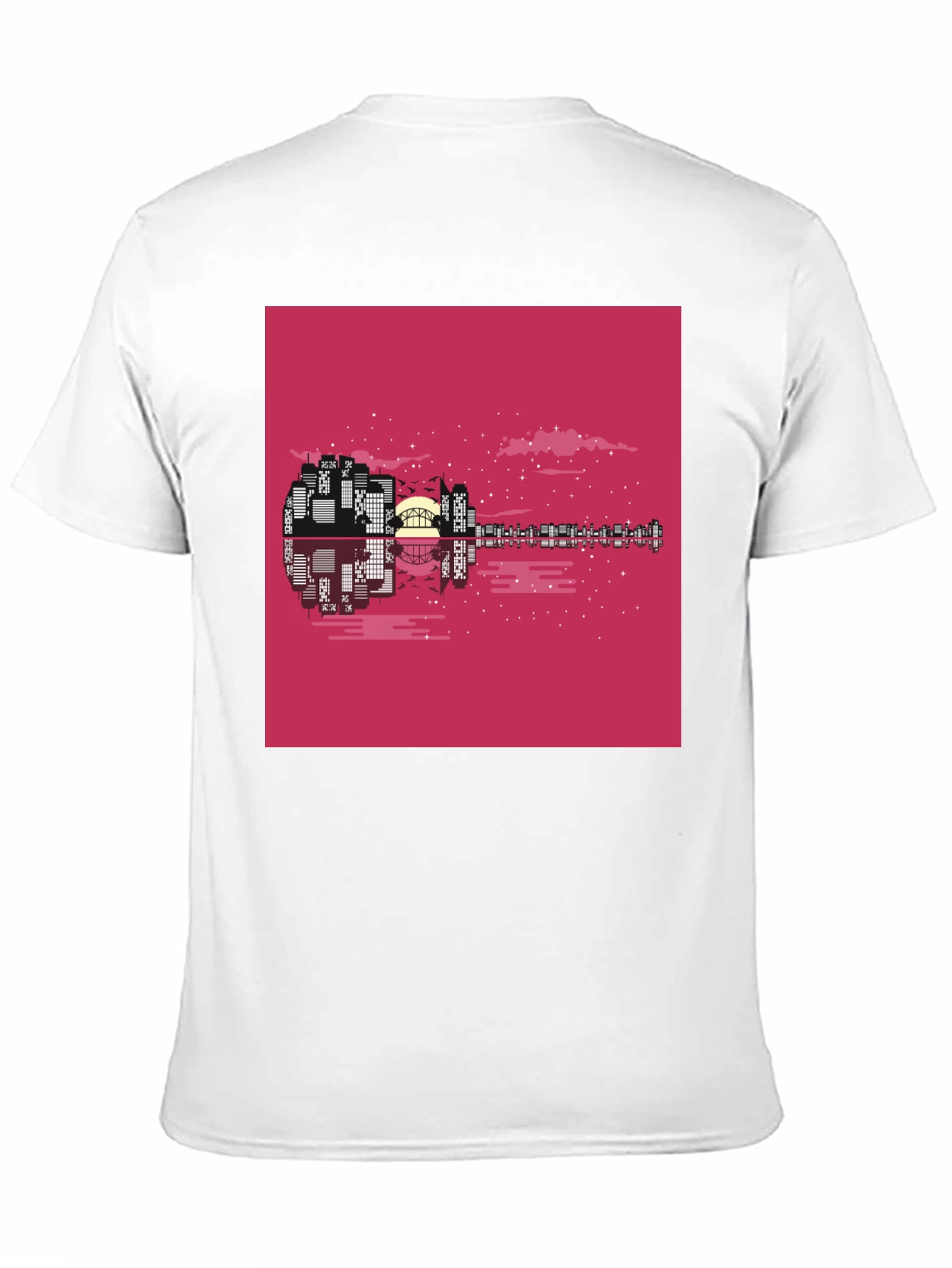 Cityscape Guitar Graphic Tee - Black Cotton Blend