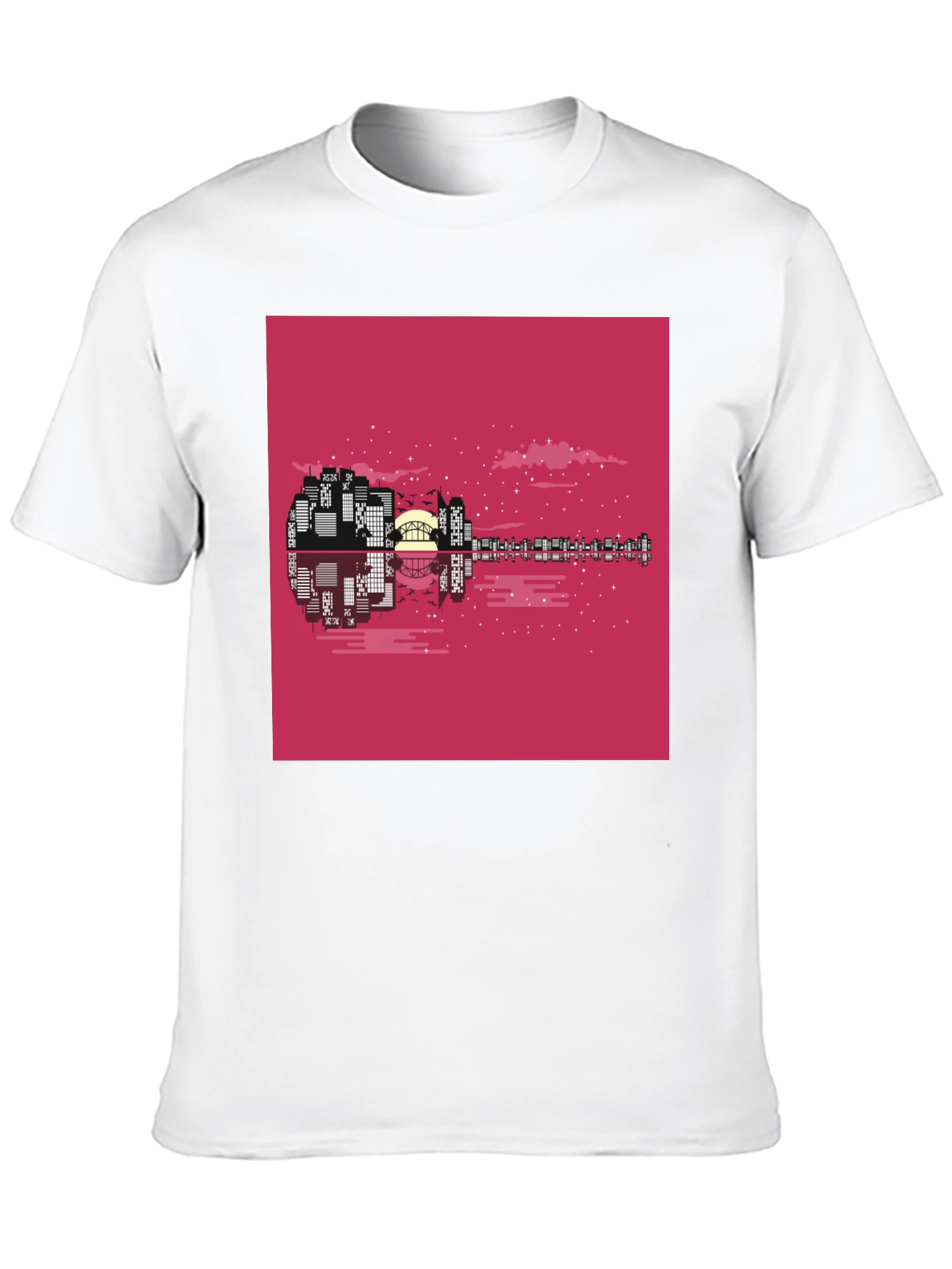 Cityscape Guitar Graphic Tee - Black Cotton Blend