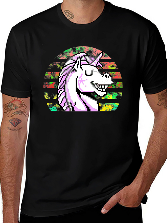 Pixel Unicorn Graphic T-Shirt - Black