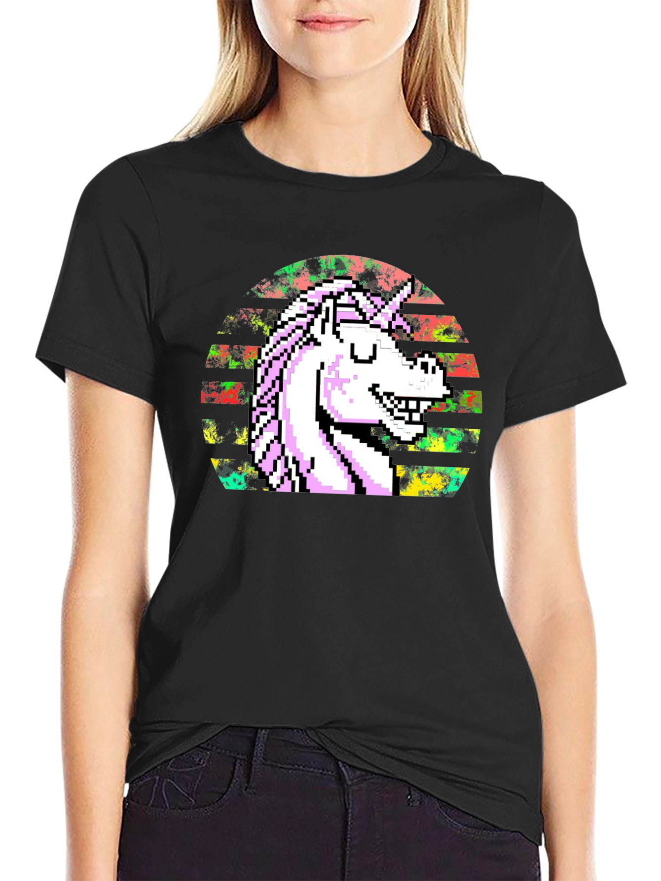 Pixel Unicorn Graphic T-Shirt - Black