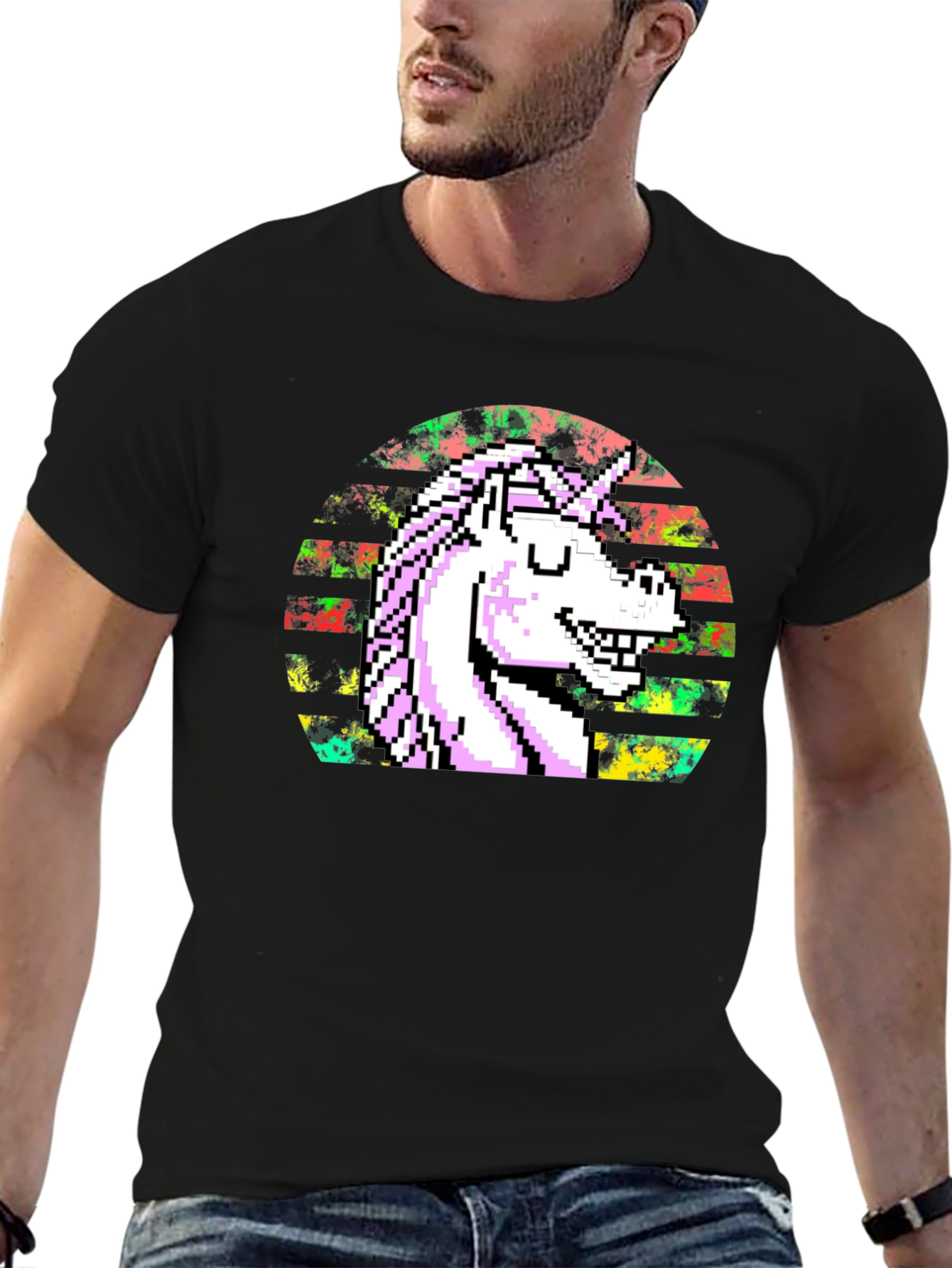 Pixel Unicorn Graphic T-Shirt - Black