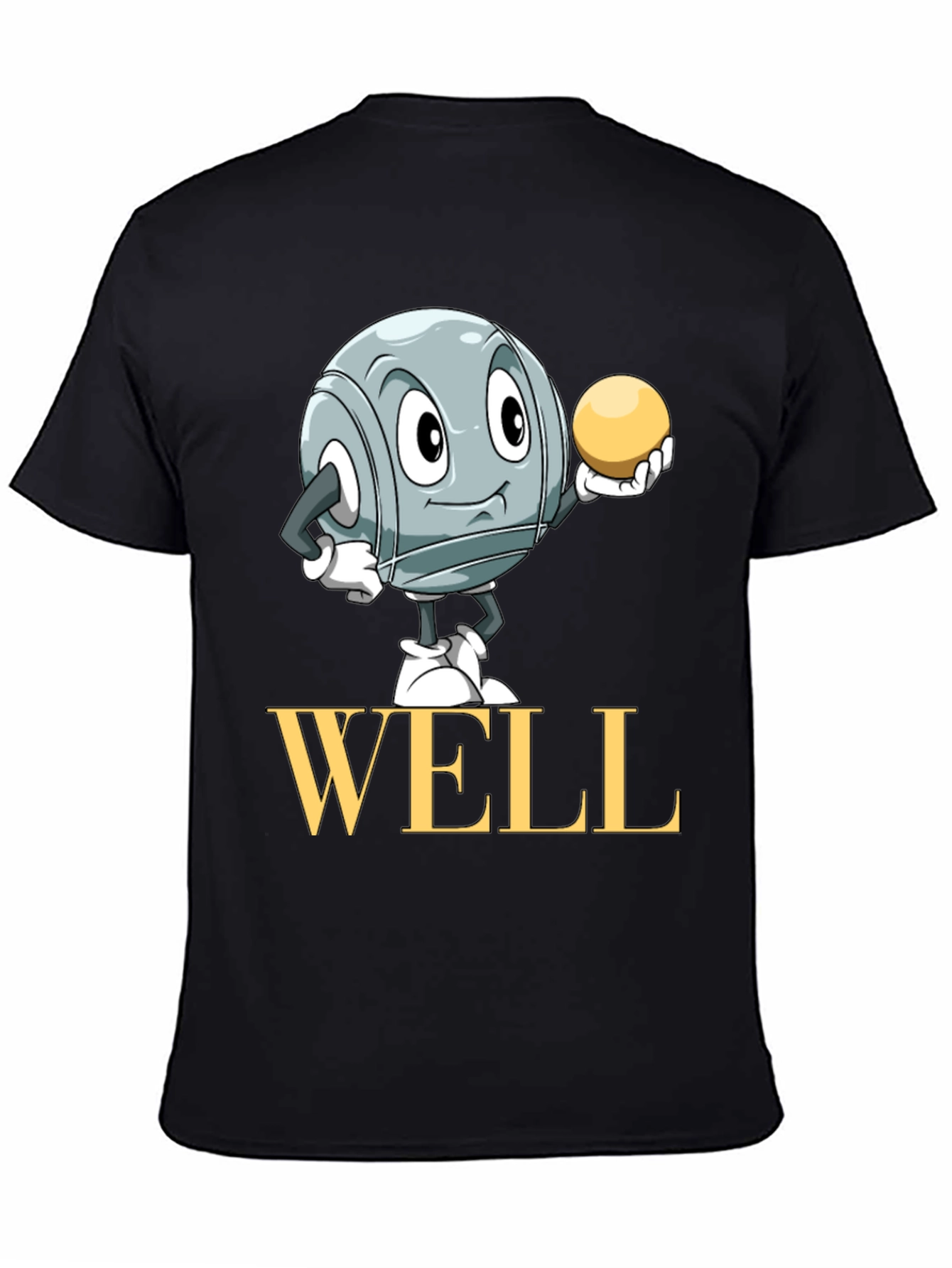 Well T-Shirt with Boules Cartoon Design - Black