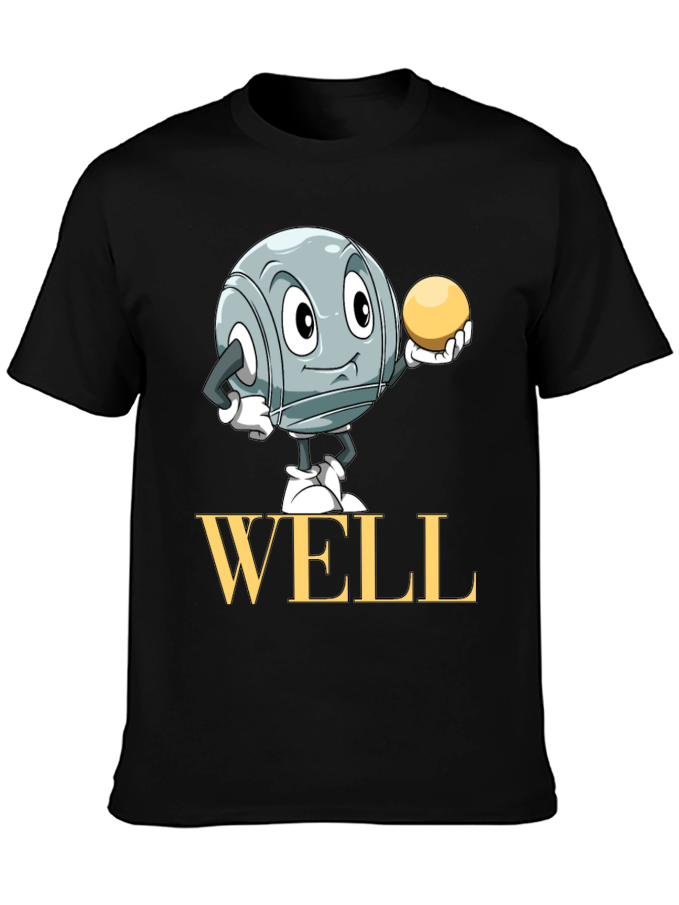 Well T-Shirt with Boules Cartoon Design - Black
