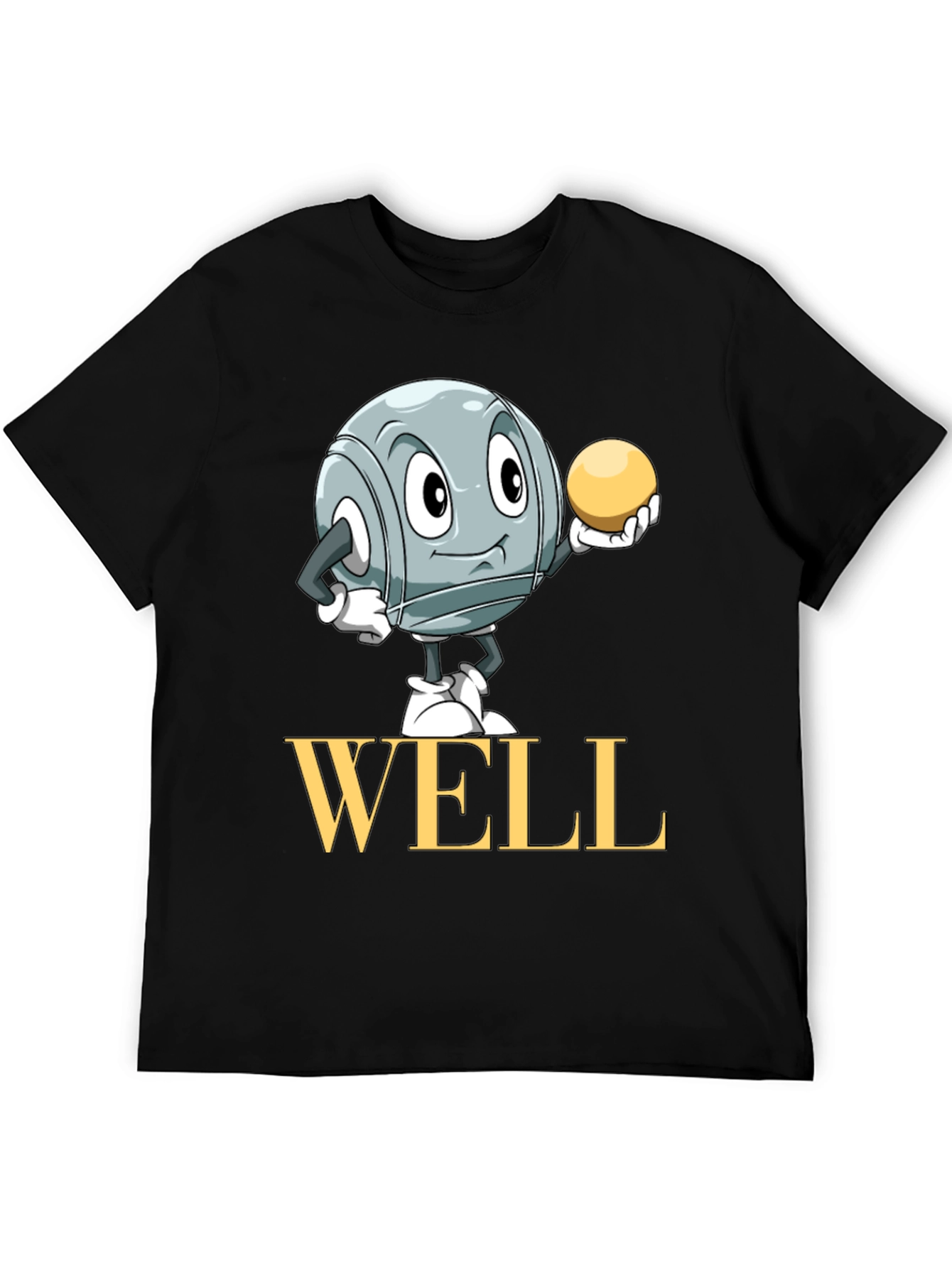 Well T-Shirt with Boules Cartoon Design - Black