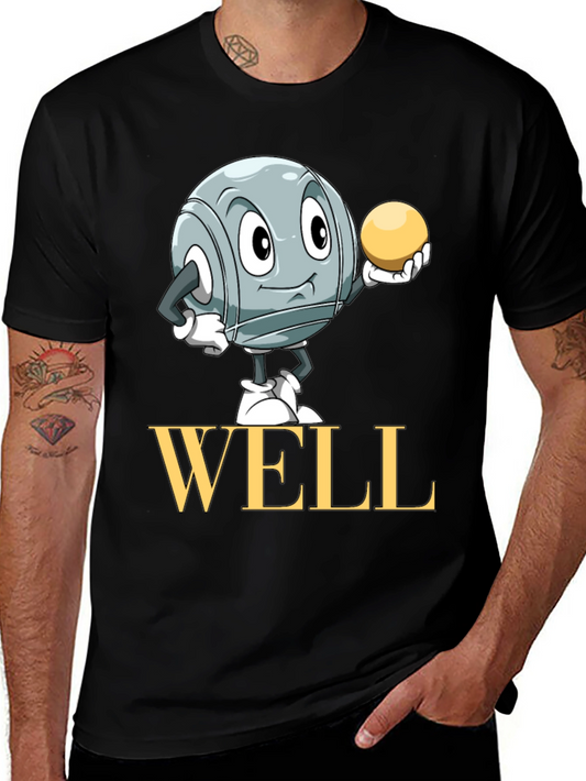 Well T-Shirt with Boules Cartoon Design - Black