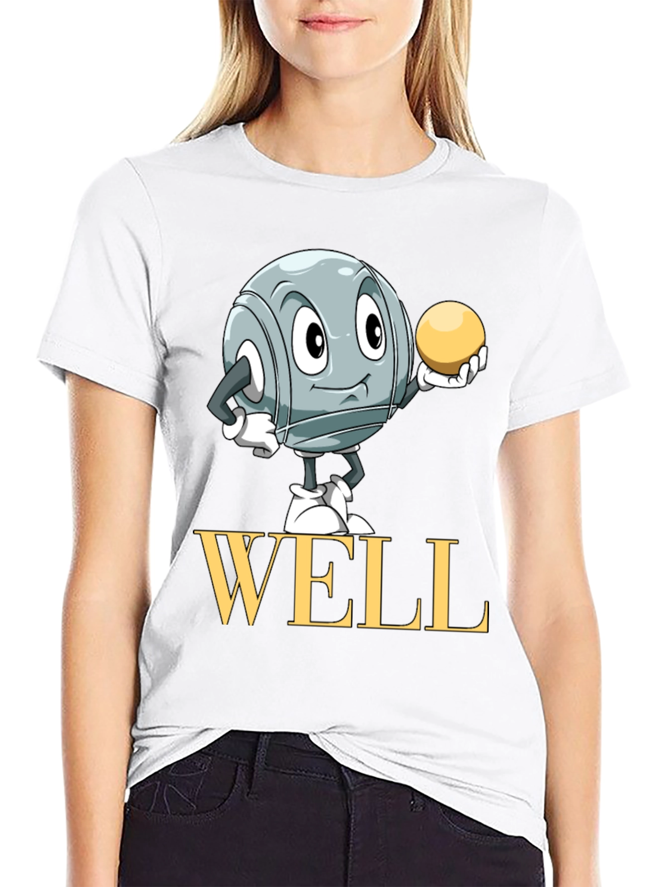 Well T-Shirt with Boules Cartoon Design - Black