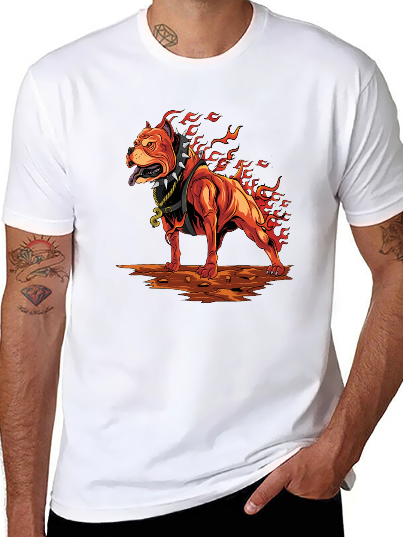 Fiery Pitbull Graphic Tee - Bold Statement Shirt