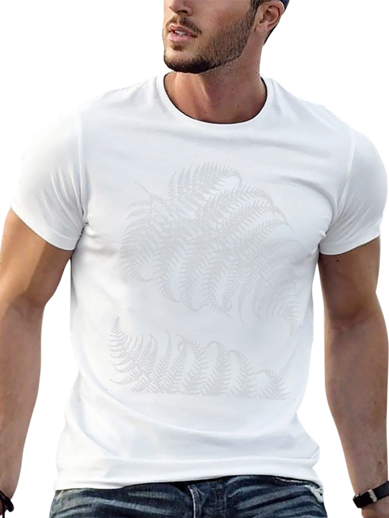 Fern Print Black Tee - Botanical Style