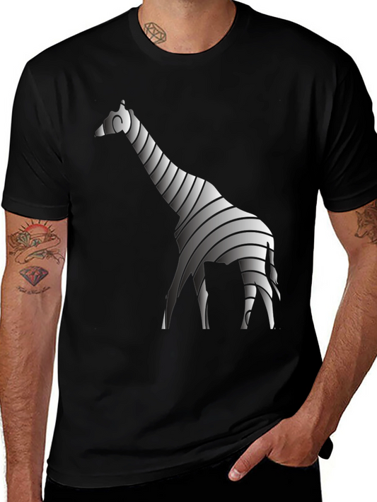 Stylish Striped Giraffe Graphic Tee - Black