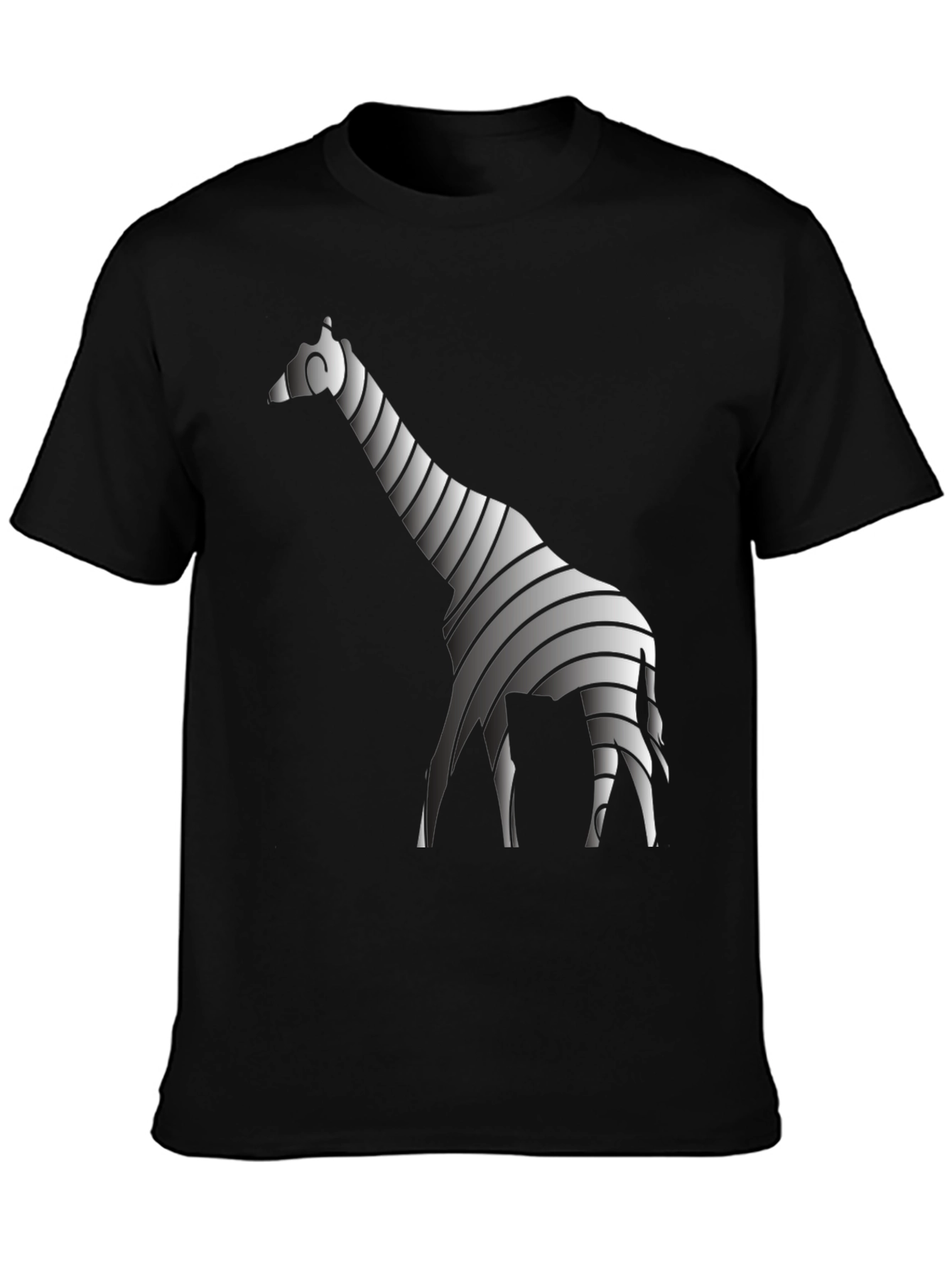 Stylish Striped Giraffe Graphic Tee - Black
