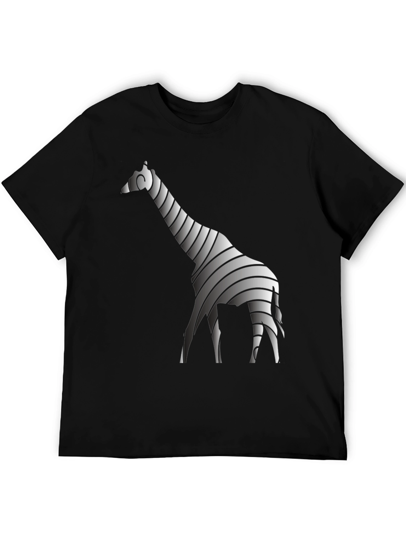 Stylish Striped Giraffe Graphic Tee - Black