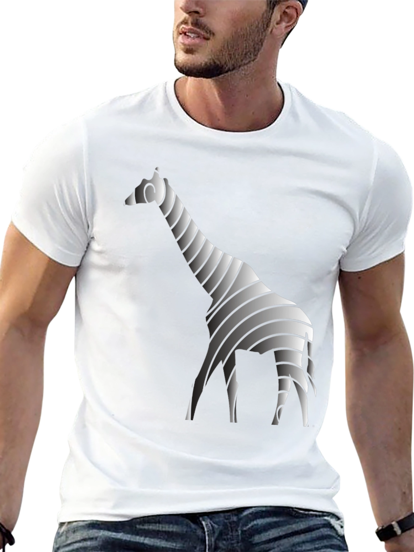 Stylish Striped Giraffe Graphic Tee - Black