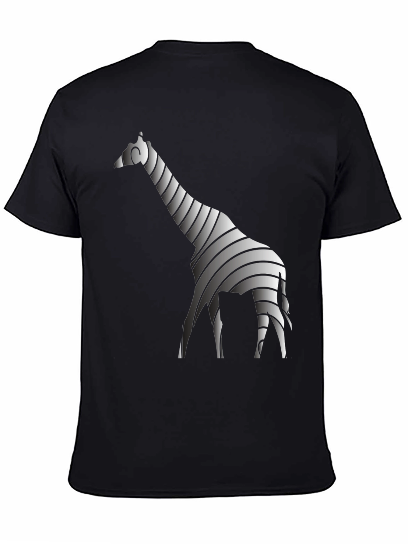 Stylish Striped Giraffe Graphic Tee - Black