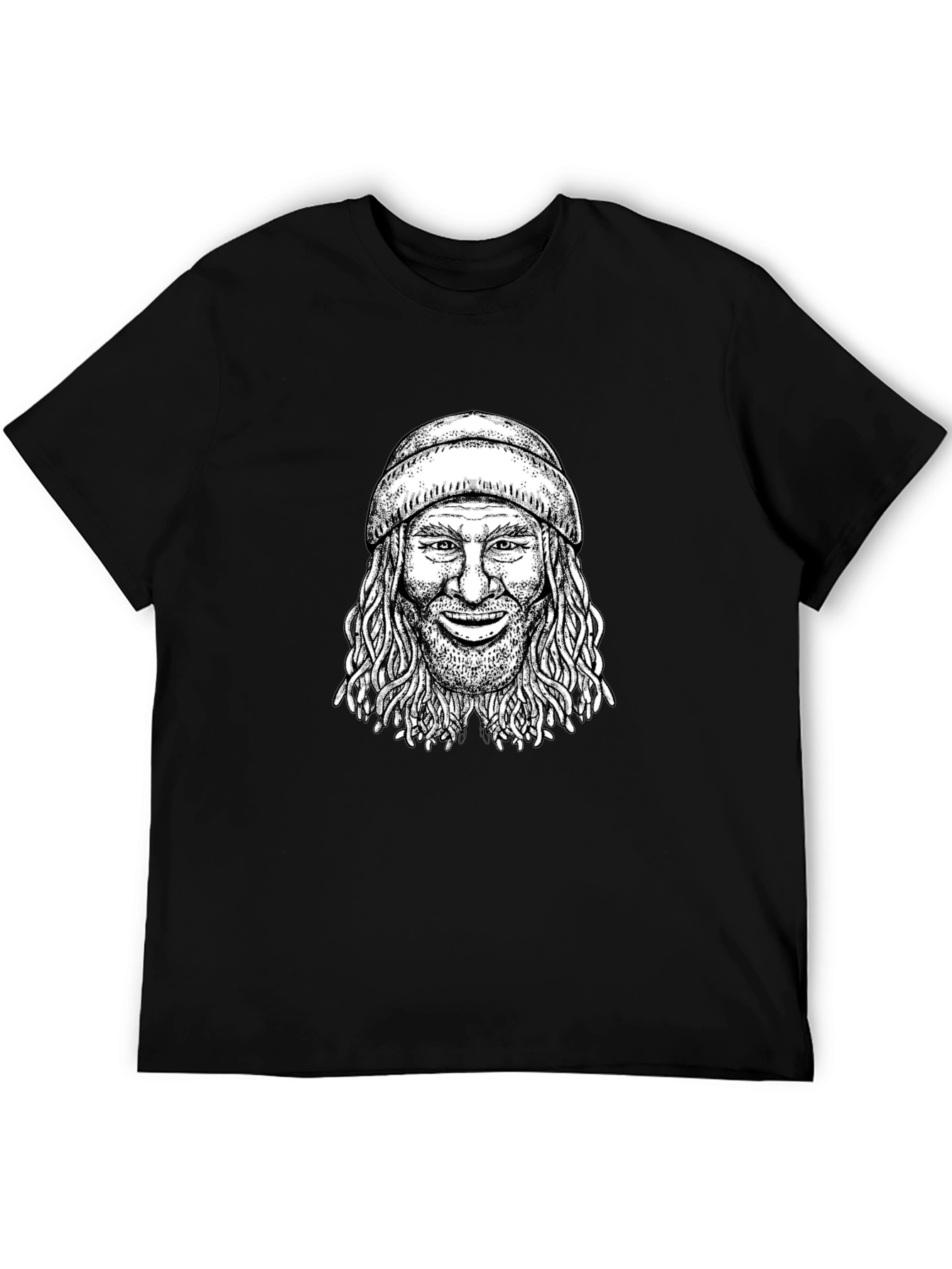 Cool Graphic Tee - Man with Beanie Black T-Shirt