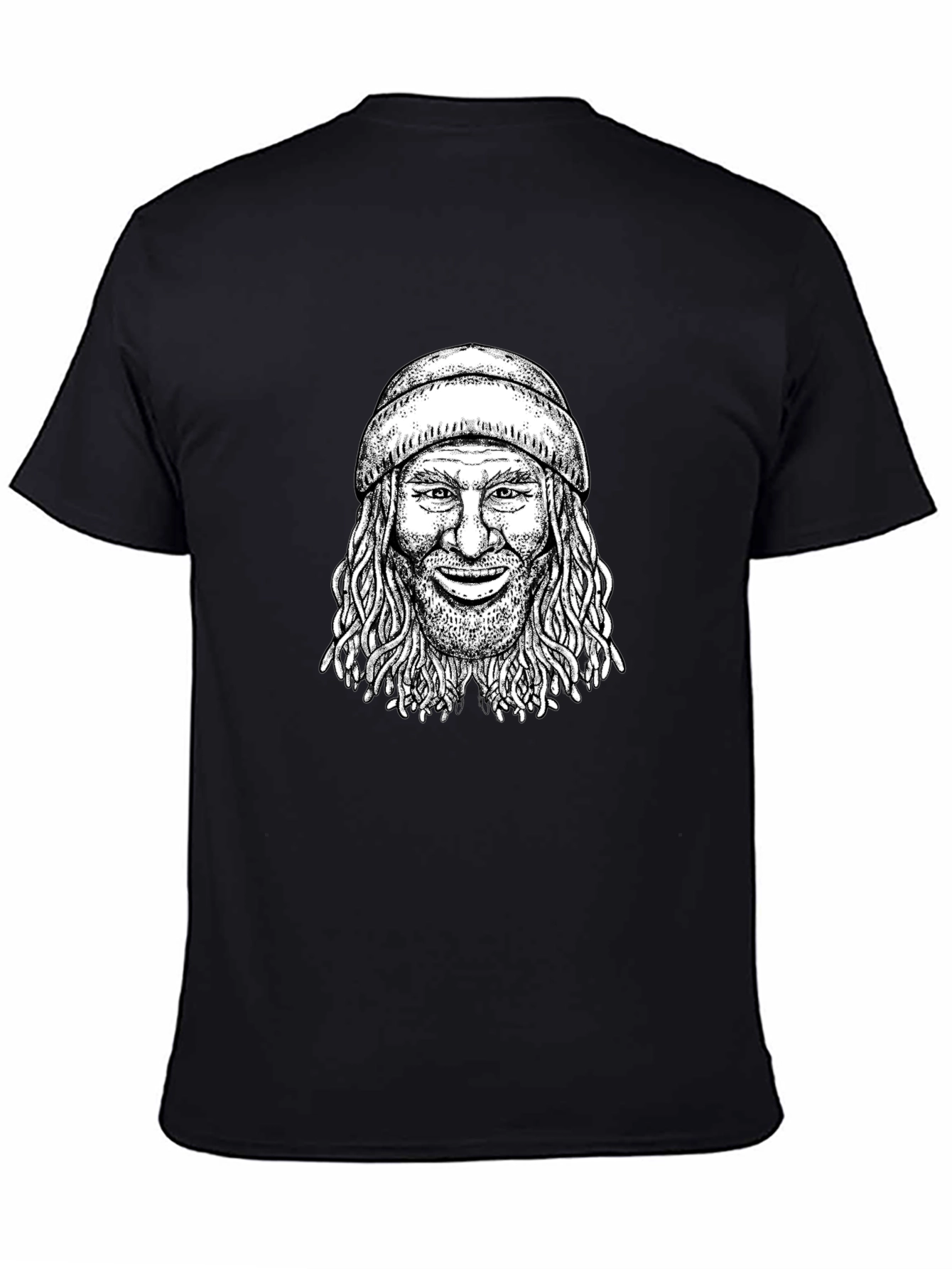 Cool Graphic Tee - Man with Beanie Black T-Shirt